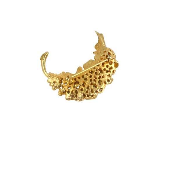 Kramer Retro Leaf Gold Tone Rhinestone Brooch Pin 1.5” Vintage Signed Costume Je - Picture 5 of 7